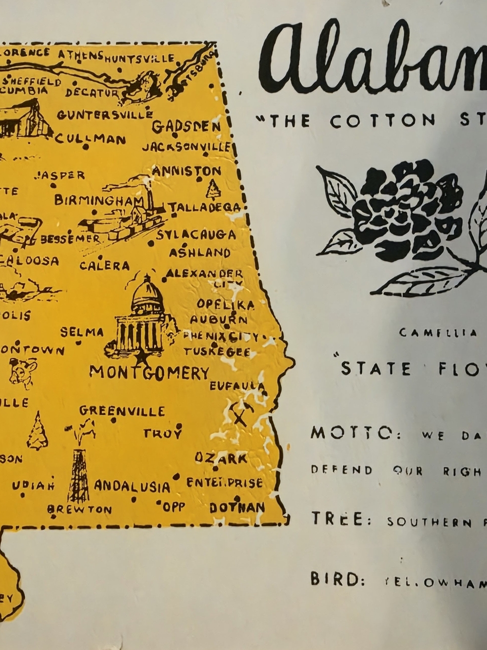Alabama State Map Wall Art in Yellow & Black